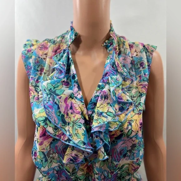FIRE Los Angeles Floral Multicolored Sleeveless Blouse Size: Medium - Picture 3 of 7
